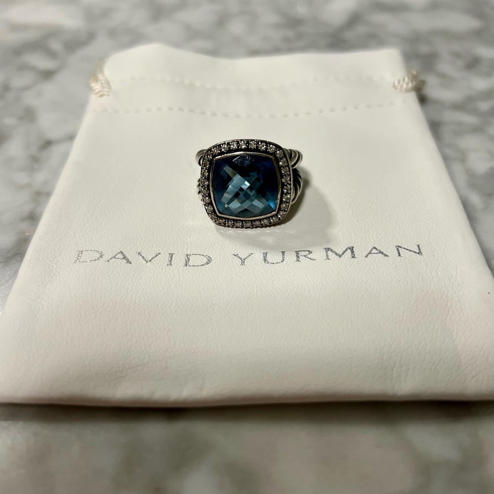 David Yurman Silver Ring with Deep Blue Gem
